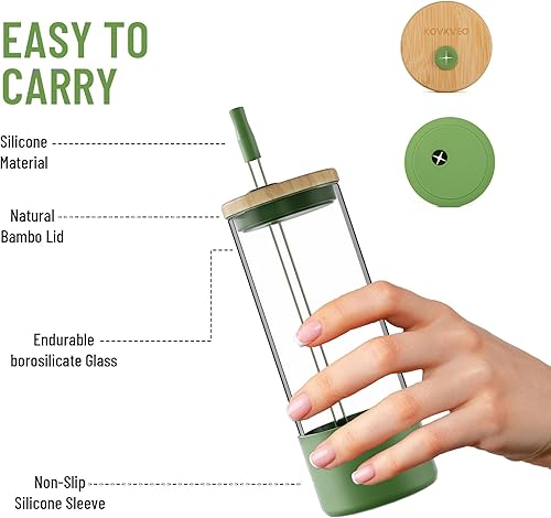 Miniatura 9 de Vasos de vidrio con tapas de bambú y popotes de vidrio, vasos con forma de lata de 24 onzas, vaso de agua reutilizable para café helado, regalo 1