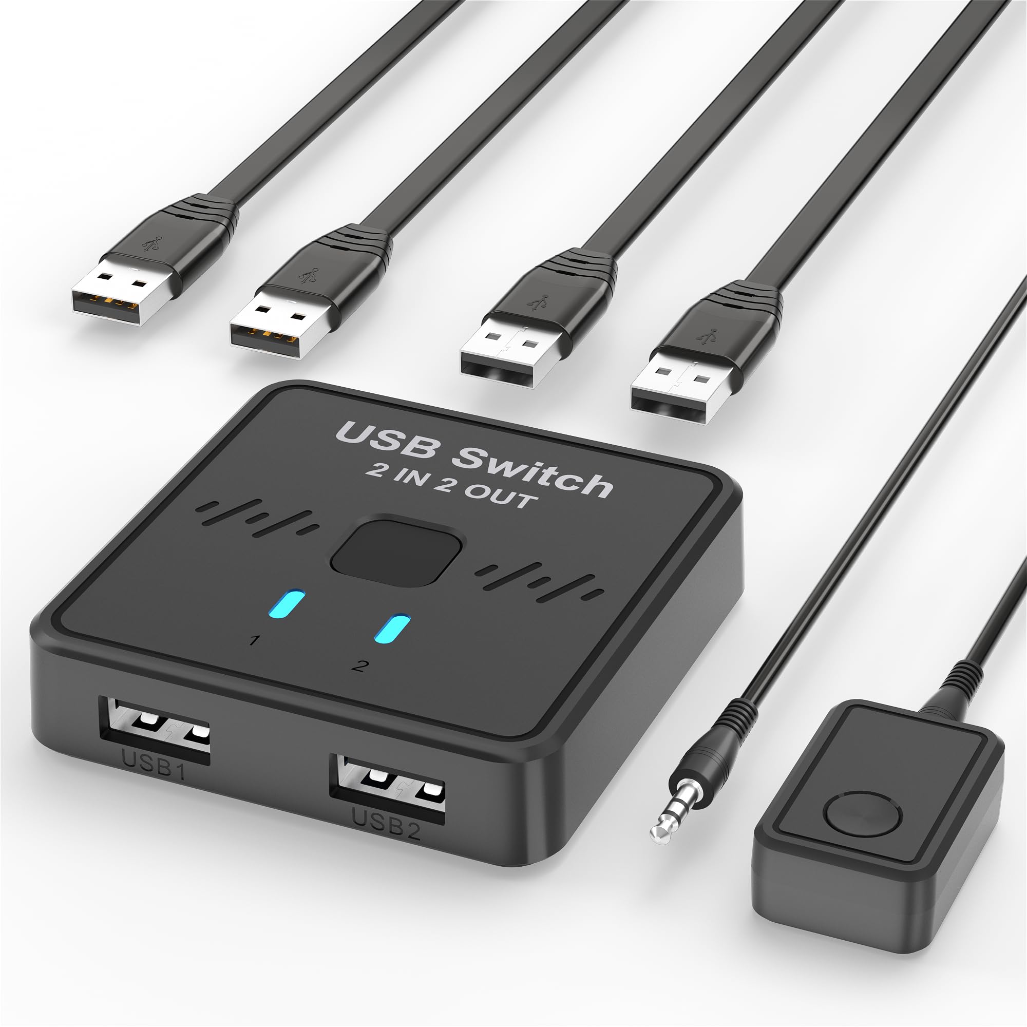 USB Switch 2 in 2 Out for Sharing Keyboard and Mouse Between Two Computers, All-in-One Machine, Printer, USB Switcher with 2 USB Cables and External Controller-image-37