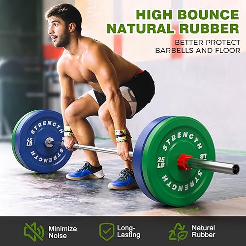 Miniatura 4 de XDDIAS Juego de discos olímpicos coloridos de 2 pulgadas, juego de discos de peso olímpico de goma de color de alto rebote, ideal para gimnasio en