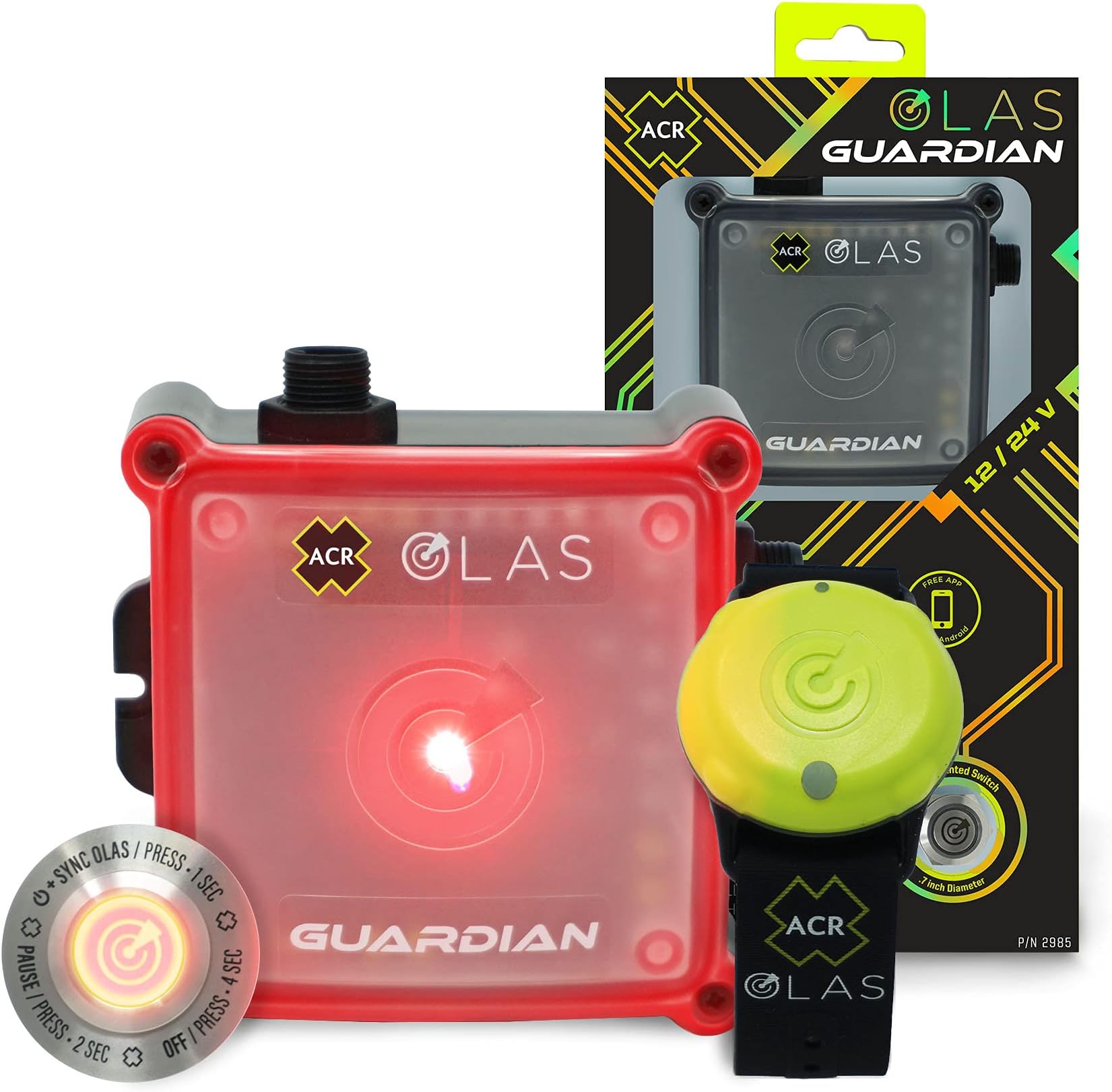ACR OLAS GUARDIAN Wireless Engine Kill Switch & MOB Alarm System enhances boating safety by automatically stopping the engine and alerting in man overboard situations (Model 2985)
