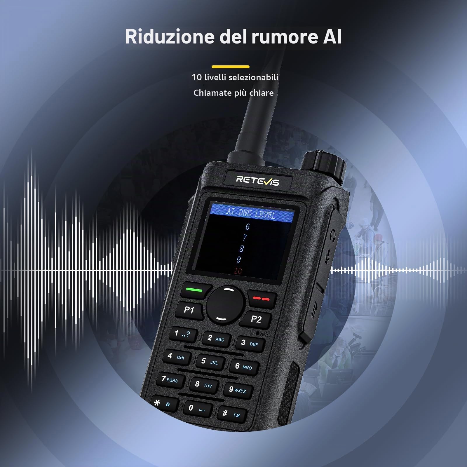 Retevis C62 Walkie Talkie Lungo Raggio, Doppia Banda Ham Radio Ricetrasmittenti Professionali, Walkie Talkie Ricaricabili Con le cuffie, 2000mAh, per Ristoranti, Alberghi e Supermercati (2 Pezzo)