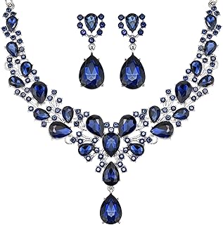 Bridal Teardrop Cluster Crystal Jewelry Set for Women Necklace Earrings Wedding