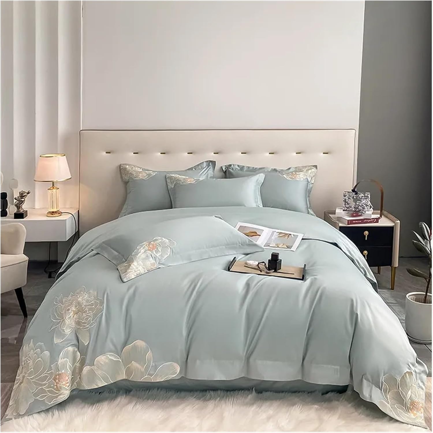 Bedding Set Cotton Floral Embroidery Quilt Cover Soft Duvet Cover Bed Sheet Pillowcases King Queen,Bed