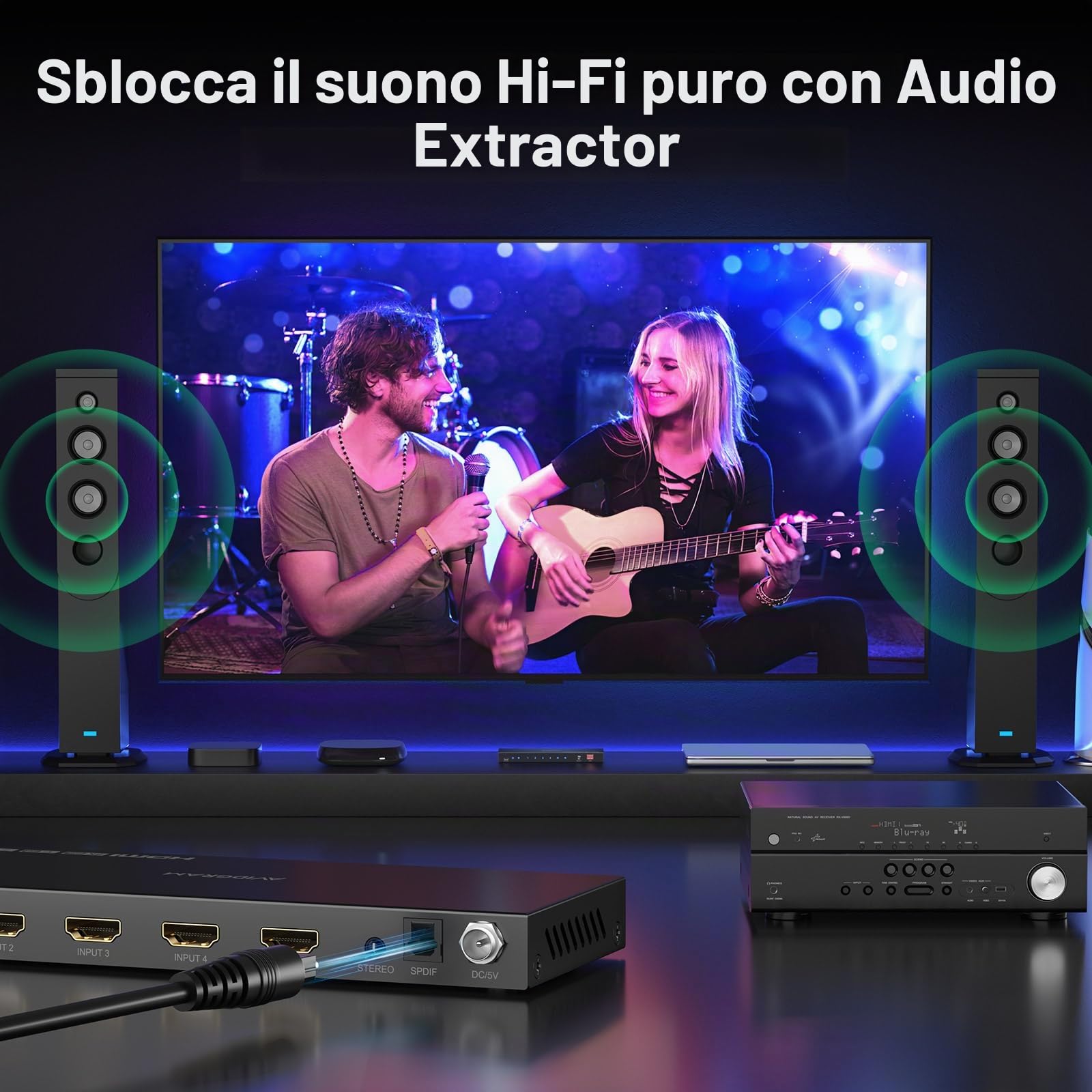 AVIDGRAM Switch HDMI a 4 porte 4K 120Hz, Switcher HDMI 2.1 4 in 1 out 8K 60Hz con estrattore audio Toslink 3,5 mm e telecomando, 16 modalità EDID, HDCP 2.3, HDR10, VRR, ALLM, QFT, CEC