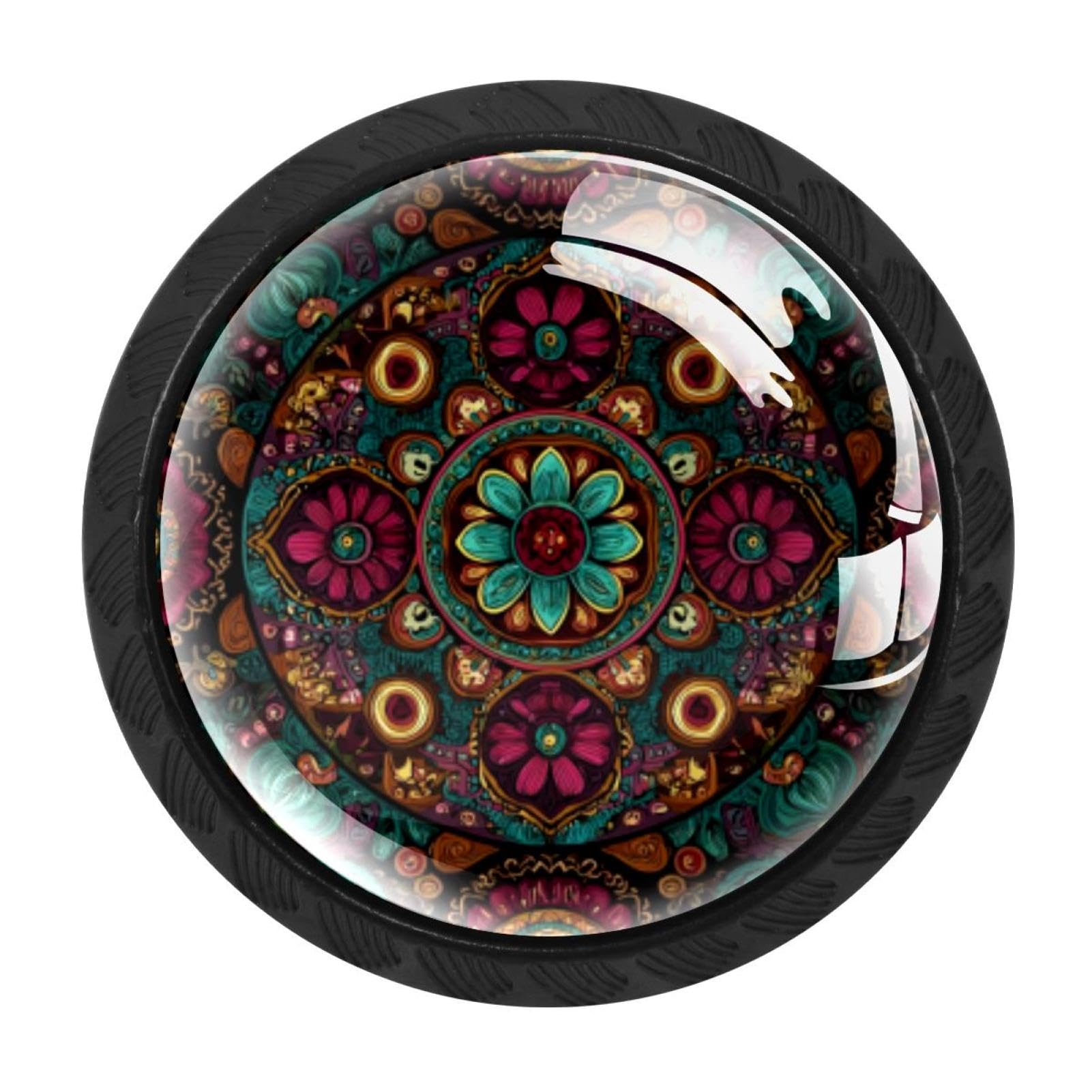 CHENZZZZ 4 Pieces Black Cabinet Pull Handle with Screws,Art Retro Ethnic Pattern (1) Kitchen Knobs, Hardware for Cupboard Drawer Dresser
