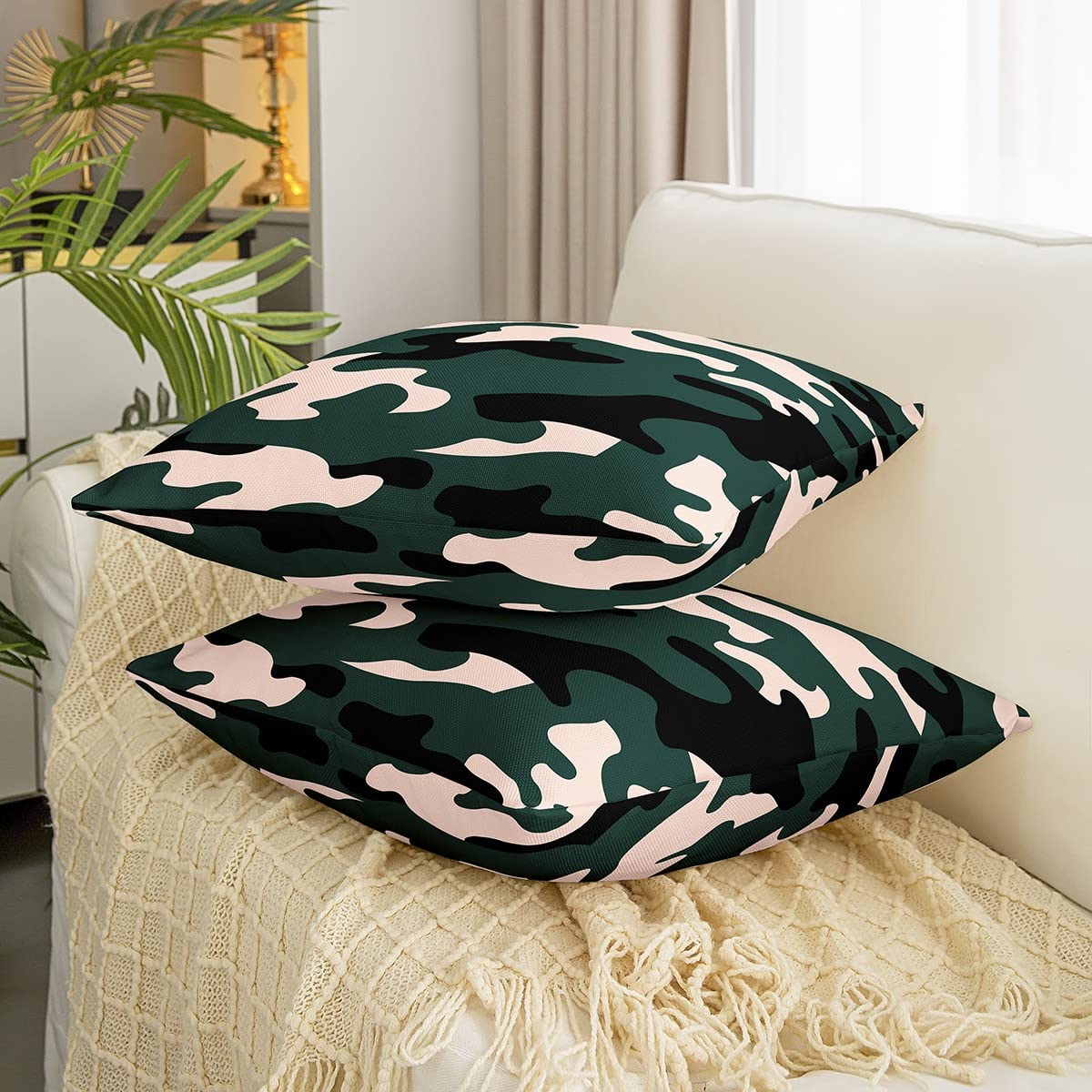 Camo Pillow Cases Cushion Covers Set of 2 Soft Camouflage Throw Pillow Covers Modern Abstract Art Decor Pillow Cases Cushion Covers Military Style Black Green Square Cushion Cases 20x20 Inch - Image 3