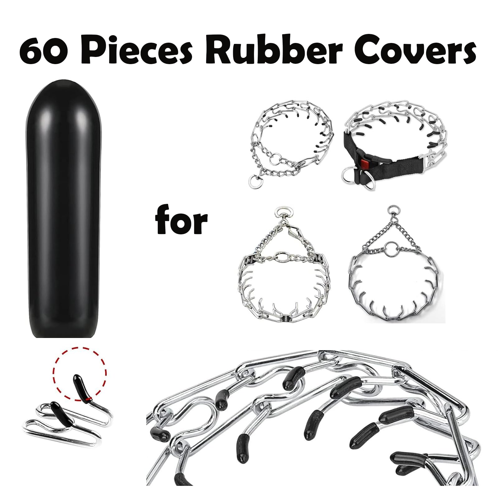 WOSKAR Prong Collar Covers (60 Tips per Pack), Vinyl Comfort Prong Tips for 2.25mm-4.0mm Dog Pinch Collar (3.0mm-3.5mm)