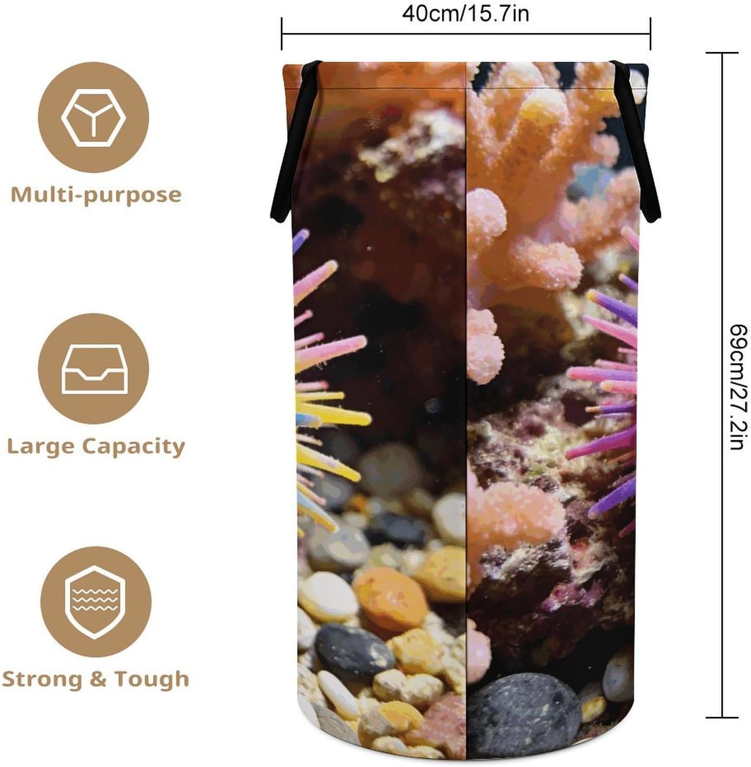 Colorful Sea Urchin Laundry Hamper 86L Waterproof Collapsible Clothes Basket with Double Handles Freestanding Foldable Laundry Basket Large Clothes Hamper for Bathroom