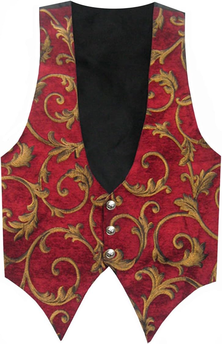 Steampunk Brocade Gothic Men's Vest Burgundy Gold