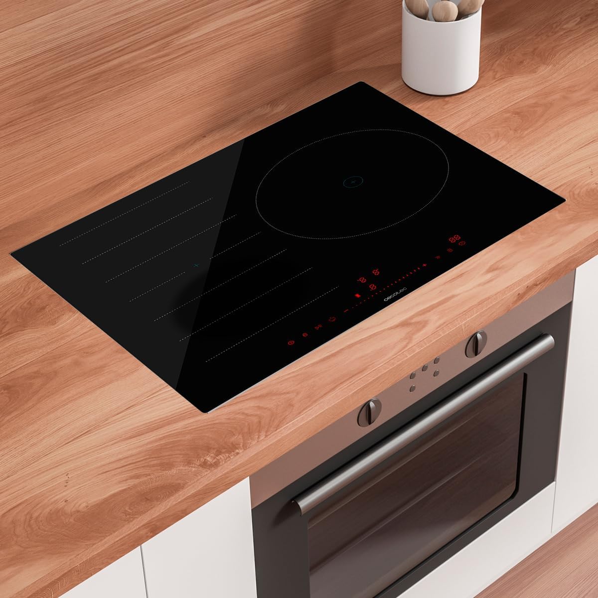 Induction hob installed in a kitchen countertop