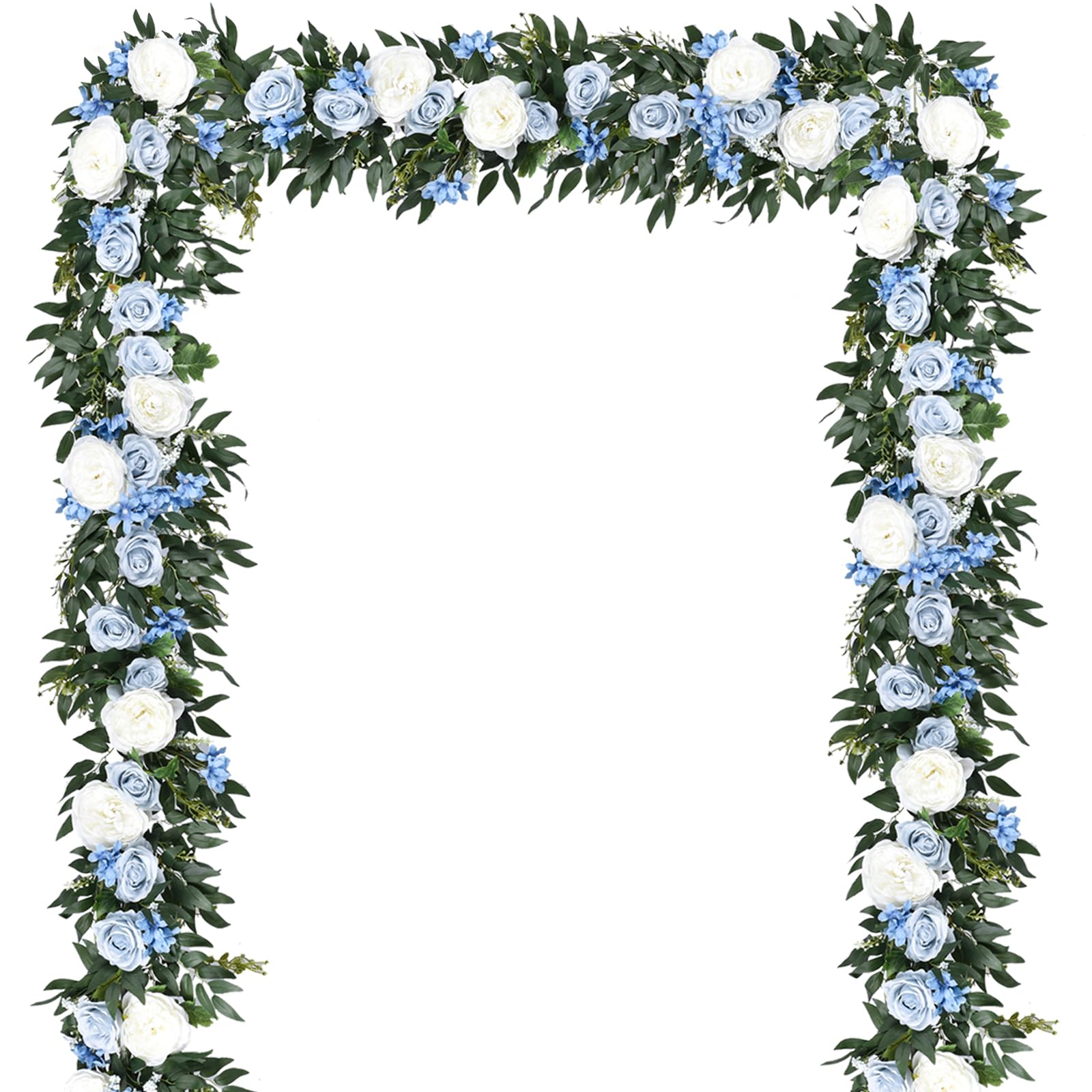 Lvydec 2 Pack Artificial Peony Flower Garland - 6ft Silk Peony Vine Willow Leaves Garland Blue and White Arch Flower Vine for Wedding Party Table