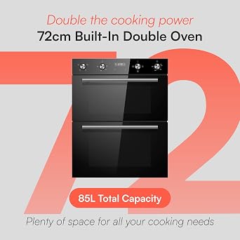 Cookology CDO720BK Built-in Electric Double Fan Oven in Black - Combined 85 Litre Capacity - Integrated Cooker - 6 Cooking Functions - Easy Programmable Timer - Dial Controls & Digital Clock [Energy Class A]