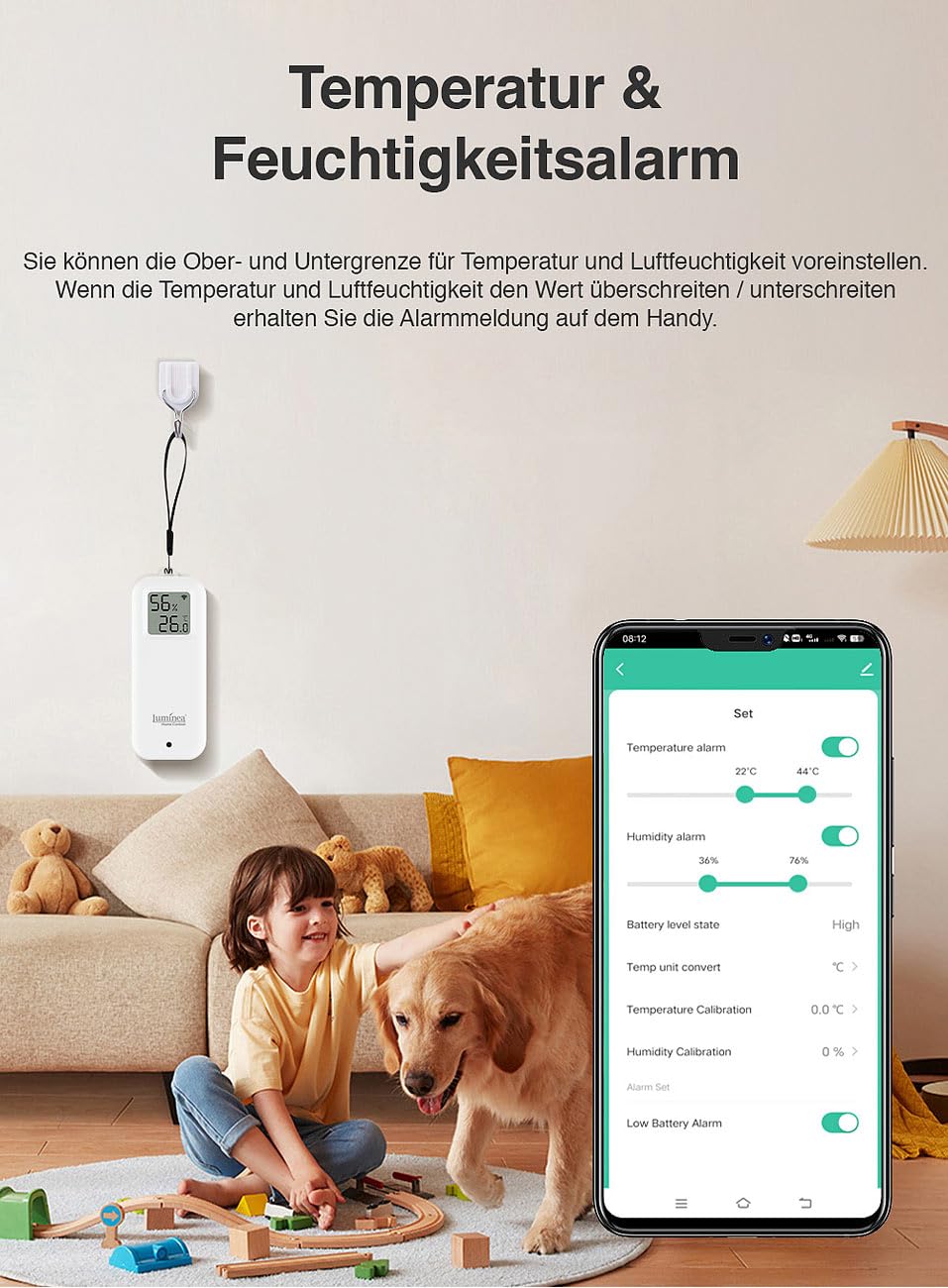 Luminea Home Control Sensor: 4er-Set WLAN-Temperatur- und Luftfeuchtigkeitssensor mit Display, App (WiFi Thermometer außen, Digitale Hygrometer mit WLAN, innen)