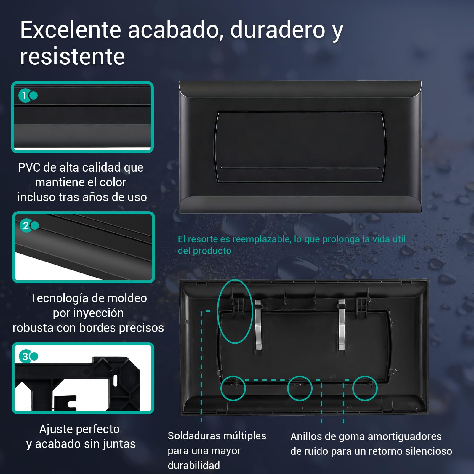 Empyreal Placa de Descarga para Cisterna de WC, Repuesto con Set de Palancas de Descarga, Compatible con Geberit 200F, 115222111,340 x 185mm，1 Pieza(Negro Mate)