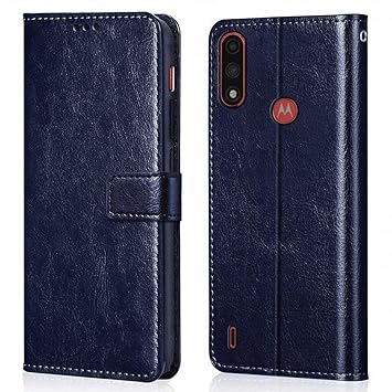 WOW Imagine Shock Proof Flip Cover Back Case Cover for Motorola Moto E7 Power (Flexible | Leather Finish | Card Pockets Wallet & Stand | Blue)