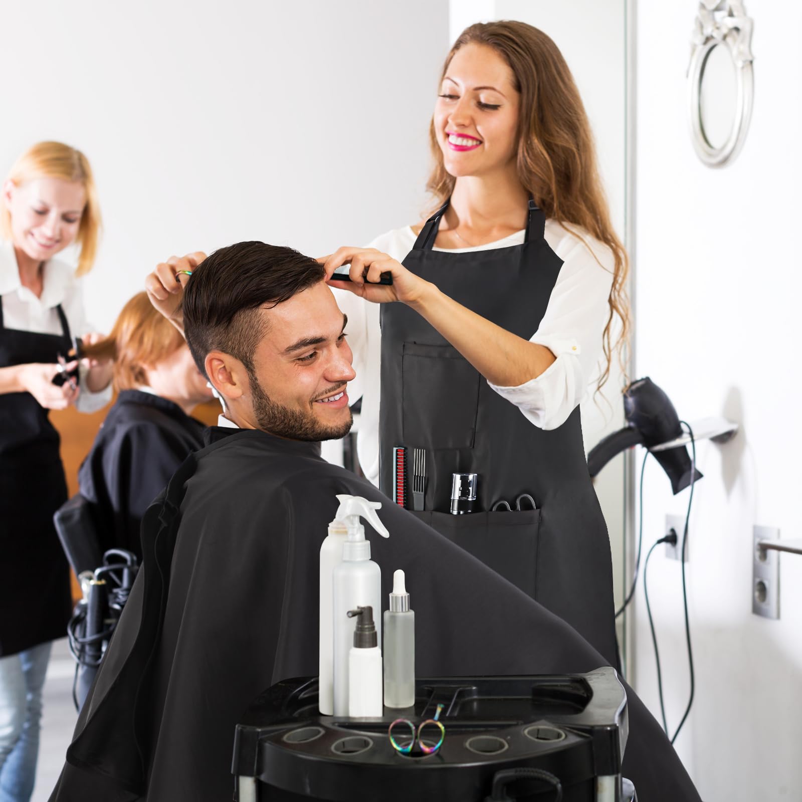 Liitrsh 12 szt. zestaw akcesoriów do salonu fryzjerskiego, w tym 6 szt. fartuch stylisty włosów z kieszeniami, 6 szt. peleryna stylisty włosów, wodoodporny fartuch fryzjerski, sprzęt do salonu