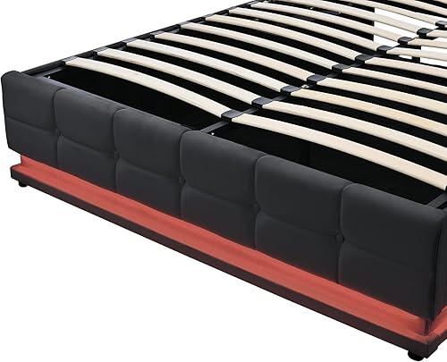 Miniatura 210 de Base de cama LED tapizada tamaño Queen, plataforma flotante de terciopelo con cabecero, MDF moderna y cama de madera contrachapada (beige-081)