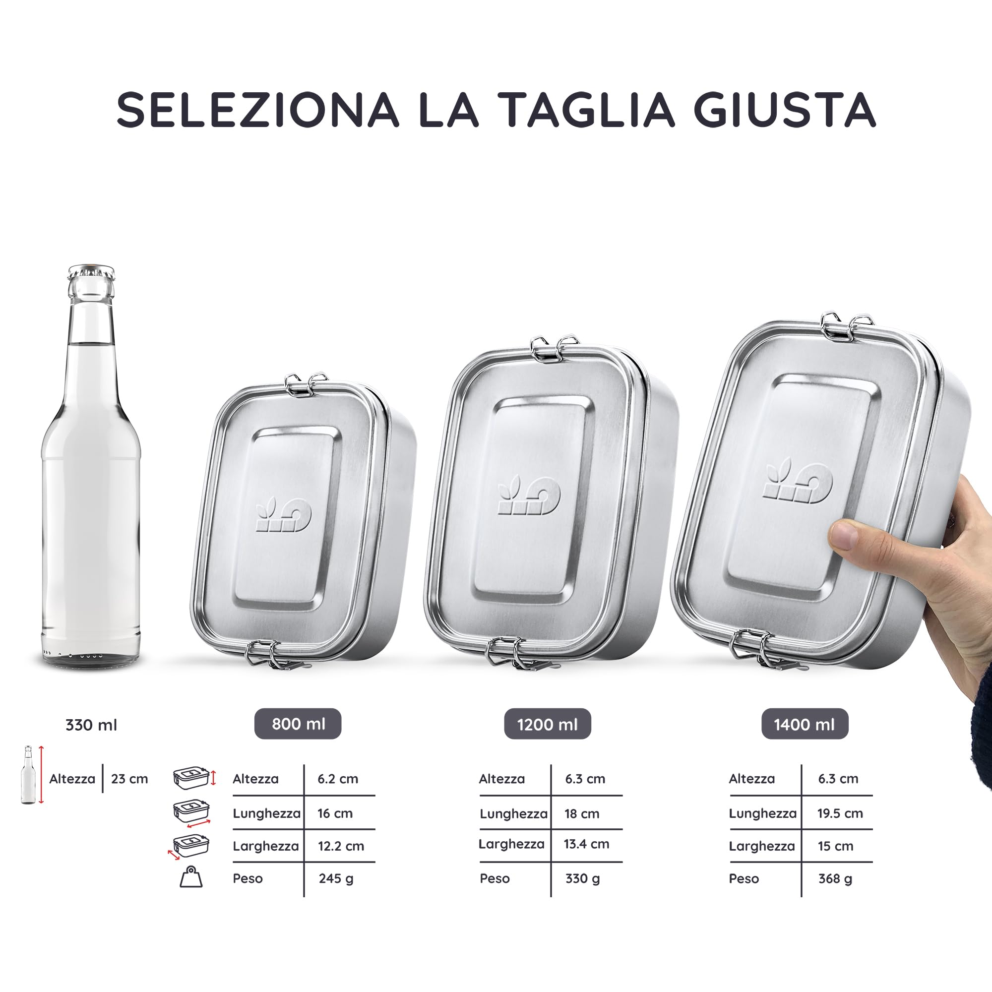 Bambaw Portapranzo 1400 ml in Acciaio | Porta Pranzo Riscaldabile | Separe Divisorio Interno | Portapranzo Grande Ecologico | Contenitore Ermetico Grande | Kit Pranzo Ufficio | Lunch Box Acciaio