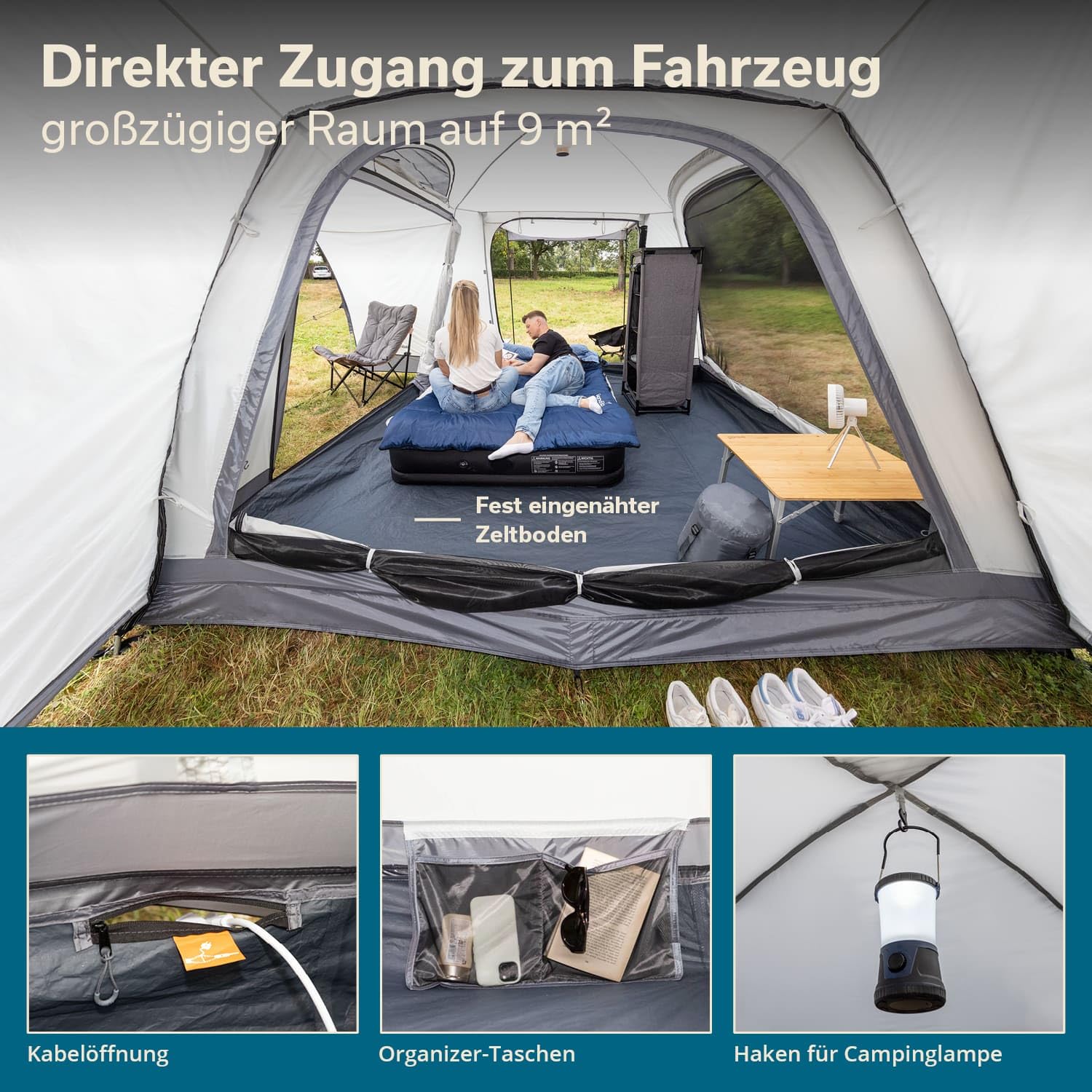 Skandika Kuppelzelt Pitea 4 Flex Protect Bundle mit Van-Schleuse | Campingzelt für 4 Personen, mit Schleuse für Van, eingenähter Zeltboden, Wassersäule 5000 mm, UPF 50+ | Zelt, Camping, Outdoor