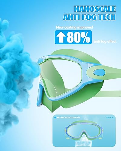 Miniatura 4 de Aegend Paquete de 2 gafas de natación de visión amplia, antivaho, UV, sin fugas, con tapones para los oídos para niños de 3 a 14 años