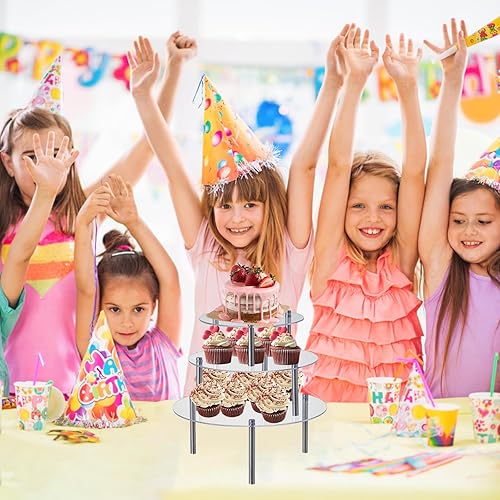 Miniatura 8 de Juego de 3 soportes de acrílico transparente para tartas, elevador redondo para postres, soporte de exhibición de cupcakes escalonados para