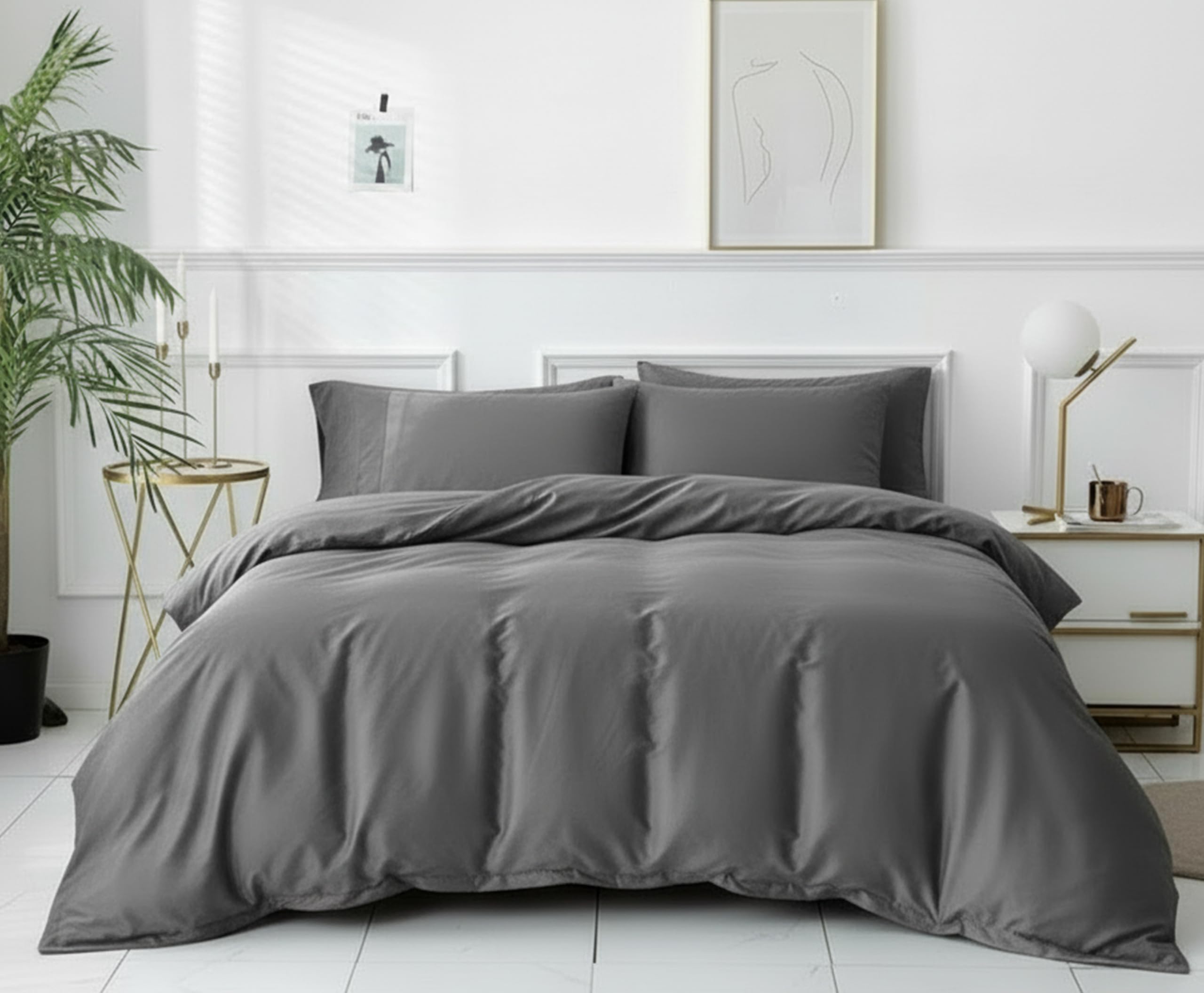 voxyre Premium Duvet Cover Set With Two Pillow cases-Soft Brushed Microfiber, Zip Closure, Breathable, Anti Wrinkle, King (230x220cm)/Grey
