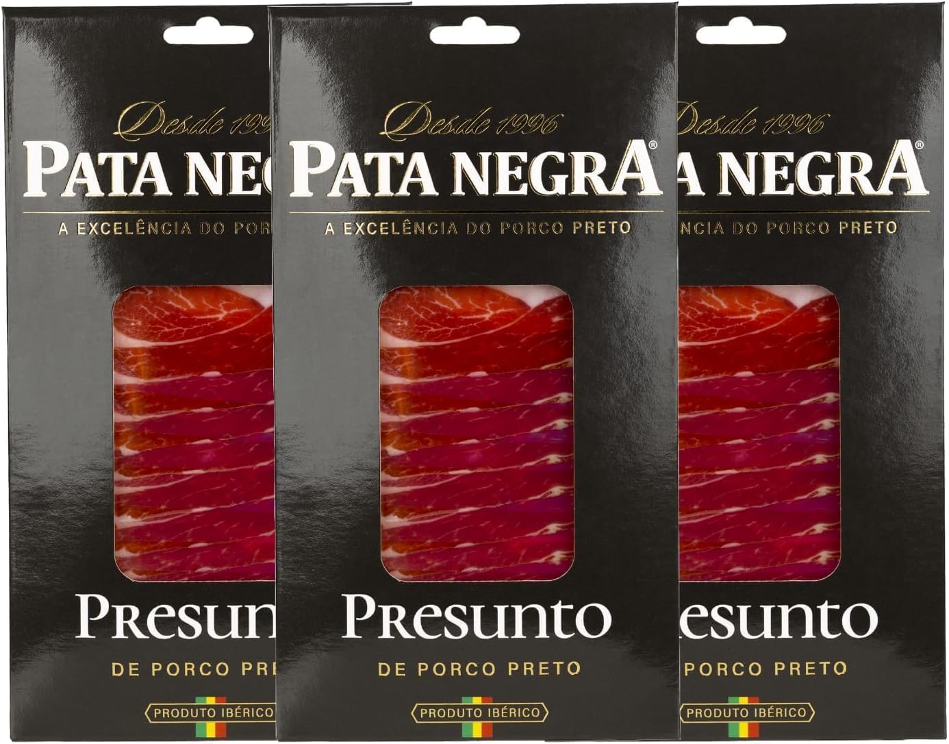 Iberico-Schinken vom schwarzen Schwein Pata Negra, geschnitten, 80 g – 6er-Pack – Gourmet-Wurstspezialität – Zarte Marmorierung und außergewöhnlicher Geschmack, vakuumverpackt