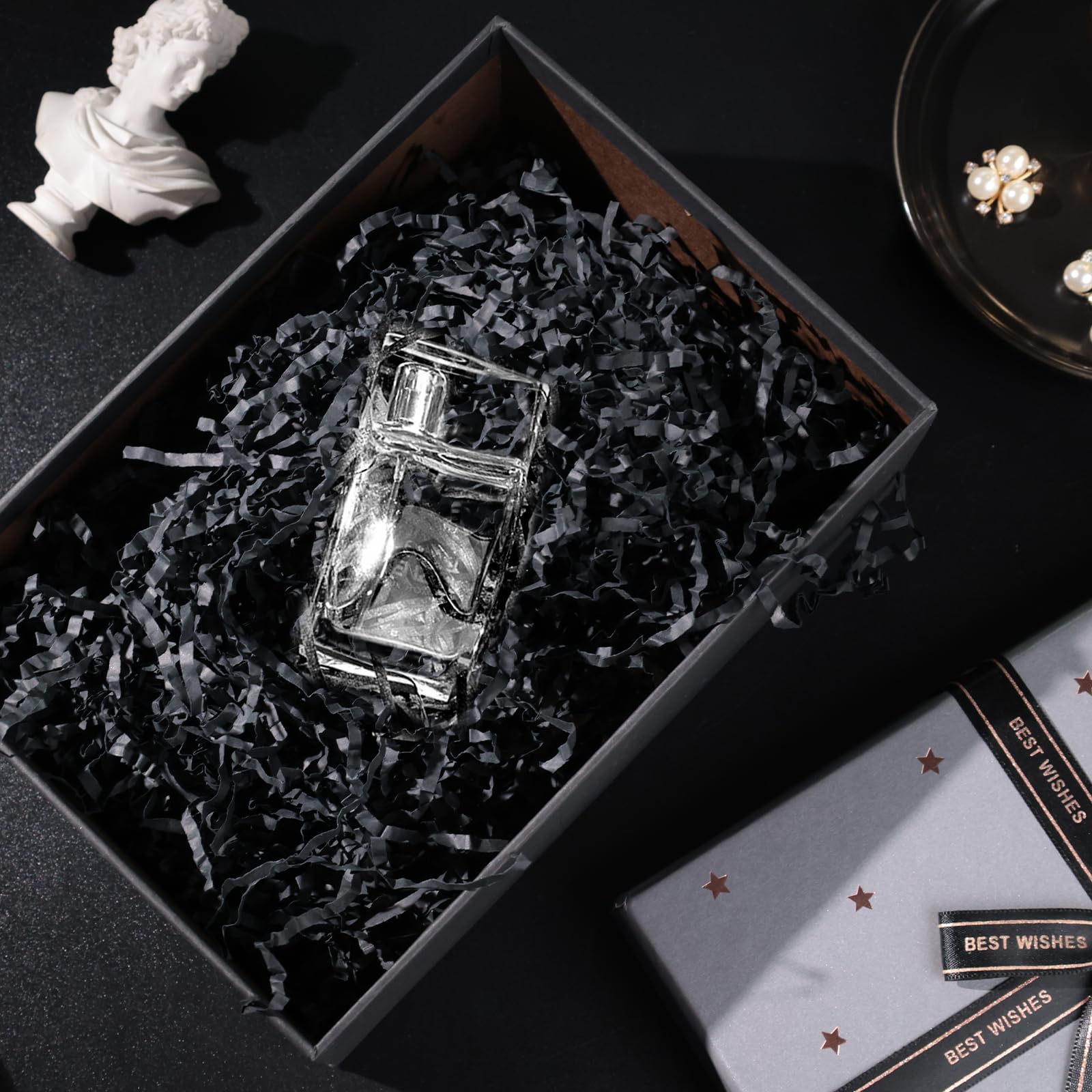 Carta Kraft Sminuzzata VGOODALL 453g - Materiale Riempimento Regali Nero Per Natale E Pasqua - Foto 4