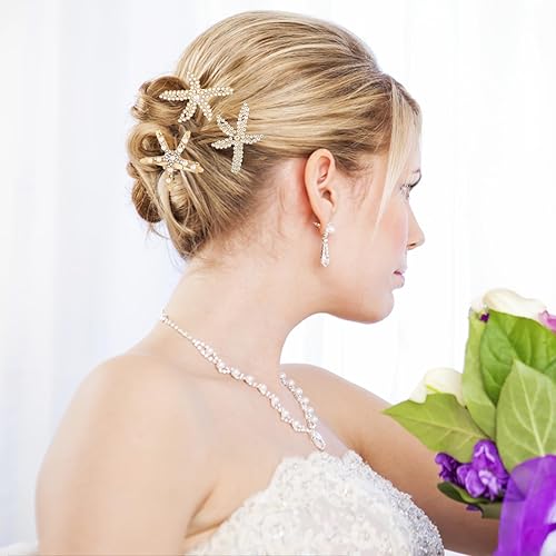 Miniatura 6 de 3 horquillas con diseño de estrella de mar, elegantes horquillas con diamantes de imitación, clip de perlas de cristal, pinzas para el cabello de