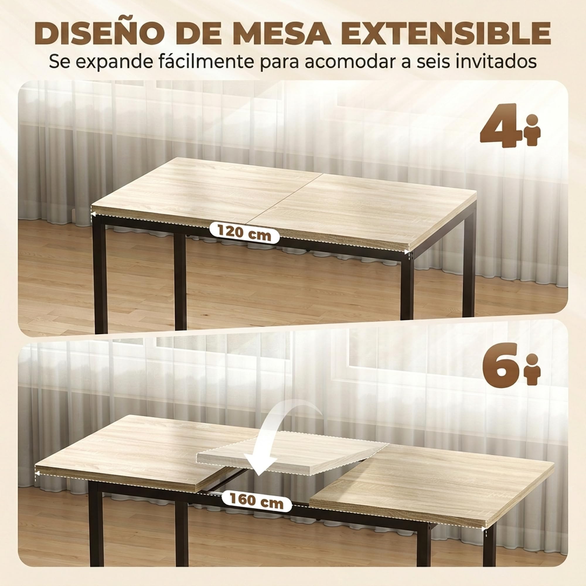 HOMCOM Conjunto de Mesa y 6 Sillas de Comedor de 7 Piezas Mesa 120-160 cm