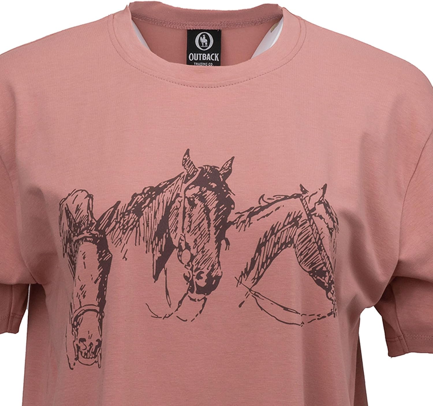 Outback Trading Company Women's Triple Gallop Gang Short Sleeve Cotton Everyday Western Regular Fit Crew Neck Tee Shirt