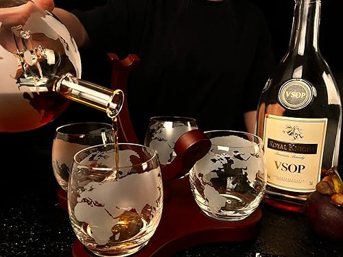 Miniatura 6 de Juego de 4 decantadores de whisky, juego de copas de vino con jarra de licor, decantador de vidrio de globo de whisky de 27.1fl oz con soporte de