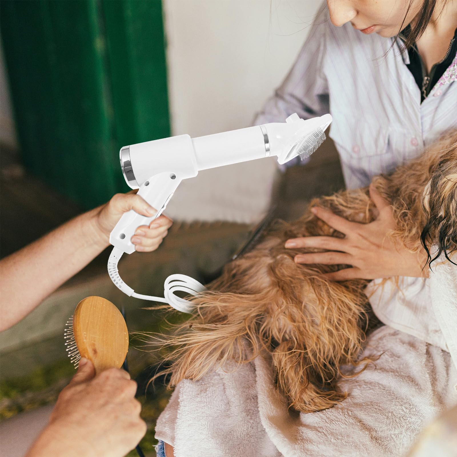 Brosse Sèche-cheveux pour Animaux, Peigne Démêlant Sûr, Blanc
