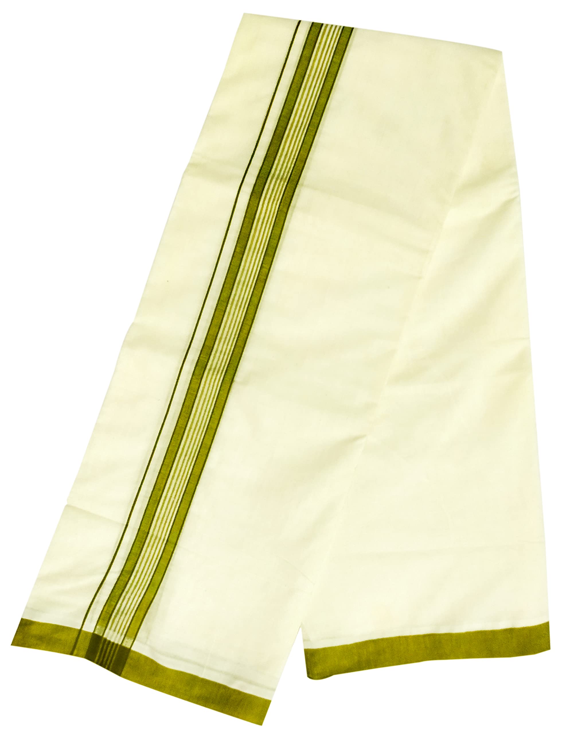 Mens 5 Line Border 100% Cotton Cream Dhoti 4.00 Meters Double Mundu/Vesti-image-35
