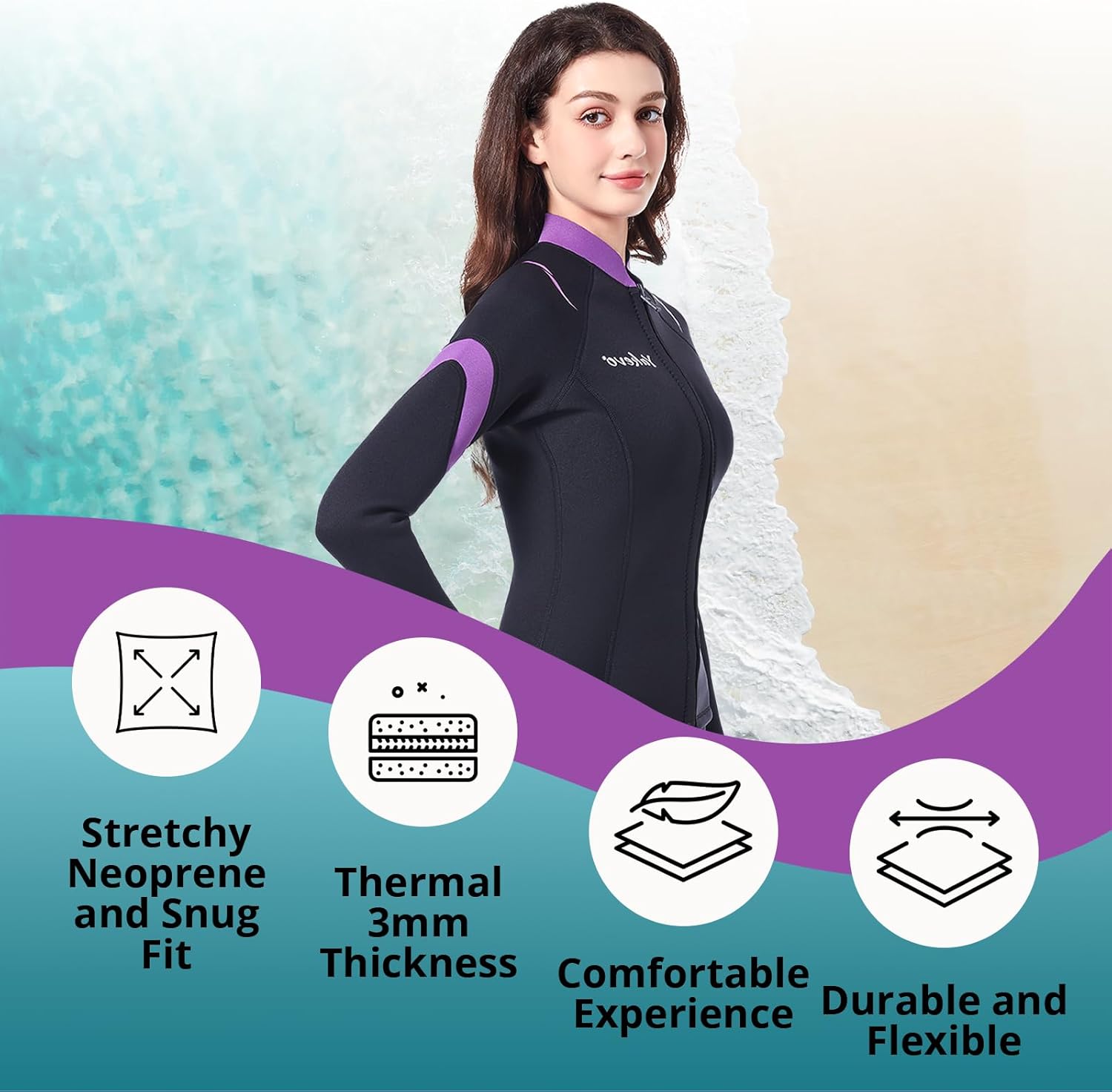 Wetsuit Top Men,2mm Mens Wetsuit Top 3mm Long Sleeve Wetsuit Jacket Men Front Zip Warm Wets Suit Jackets for Men Stretch Mens Wetsuit Top - Image 4