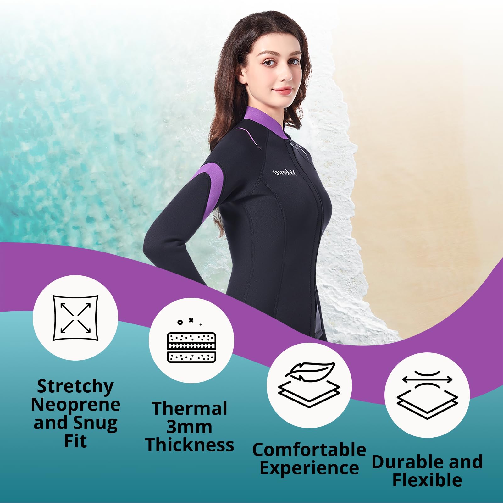 Traje de neopreno para hombre, 2 mm, manga larga de 3 mm, chaqueta de traje de neopreno para hombre, cremallera frontal, cálido, chaquetas elásticas para hombre