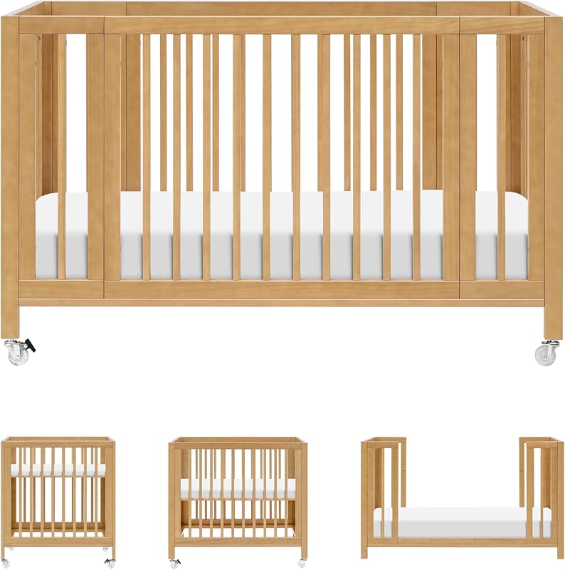 Rolli 9-in-1 Convertible All-Stages® Bassinet to Full-Size Crib in Honey, Greenguard Gold Certified, Portable & Adjustable with Select Conversion kit and Pads Included