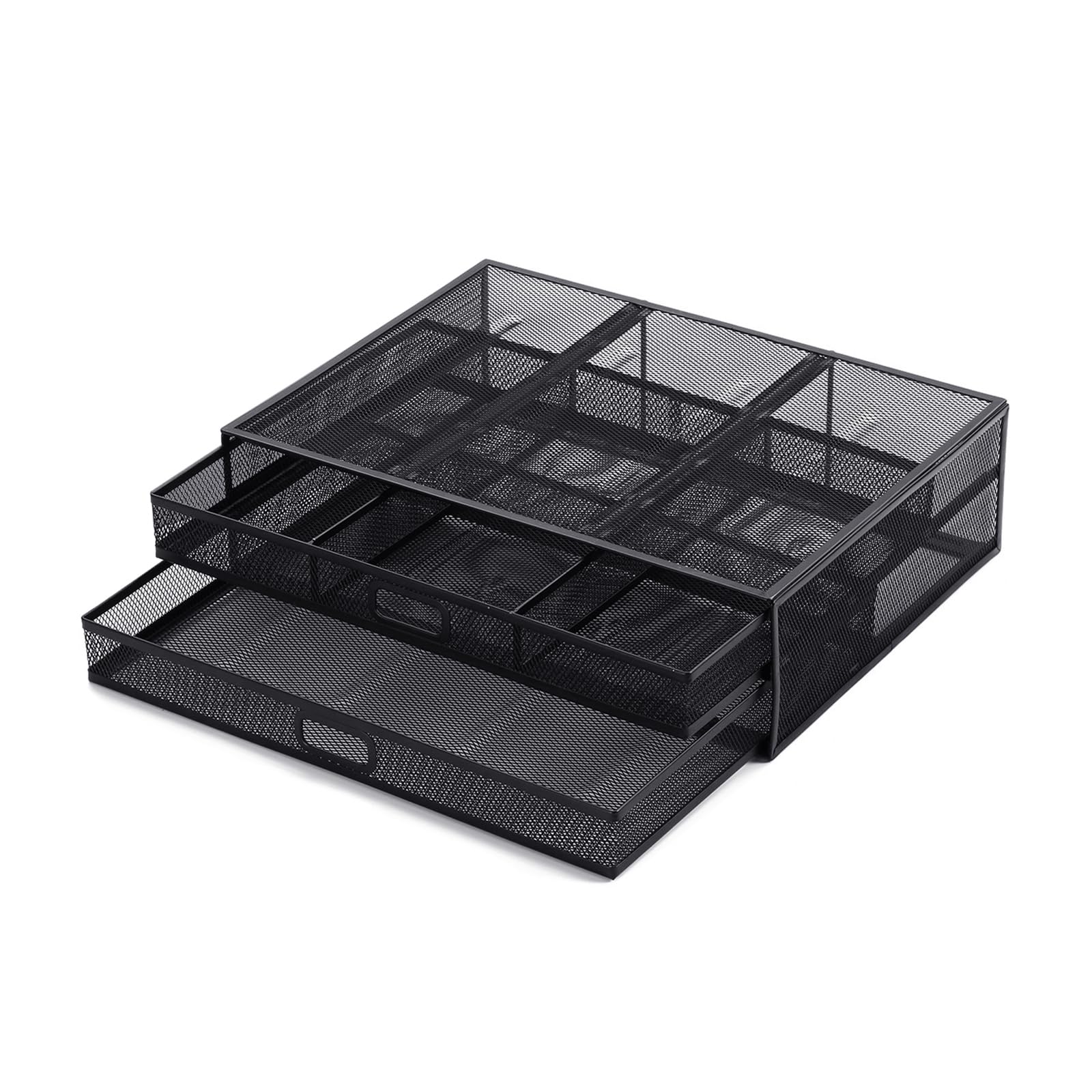 MINFAOLG Mesh Desk Organizer with Dual Storage Drawers for PC & Notebook Office Supplies - Sturdy Metal Mesh, Spacious Storage, Ergonomic Design