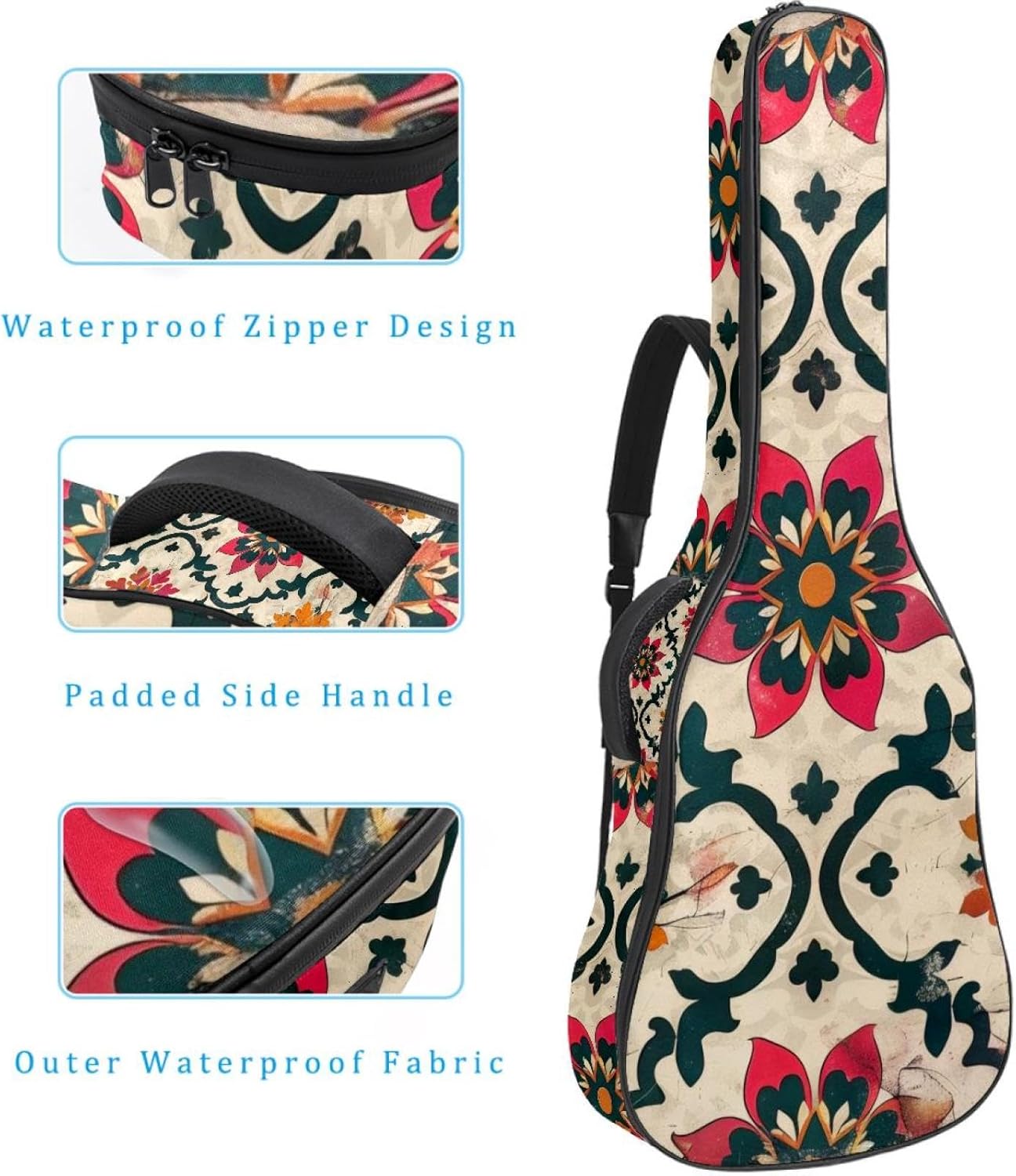 Acoustic Guitar Bag, 40 41 42 Inch Guitar Case Cover Soft Guitar Gig Bag for Acoustic Electric Bass Classical Guitar, Bohemia Vinatge Pattern