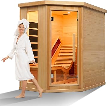 1-2 Person Infrared Home Sauna Room, Canadian Hemlock Wood Dry Sauna with LED Control Panel and Tempered Glass Door, Single Person Lounge Chair