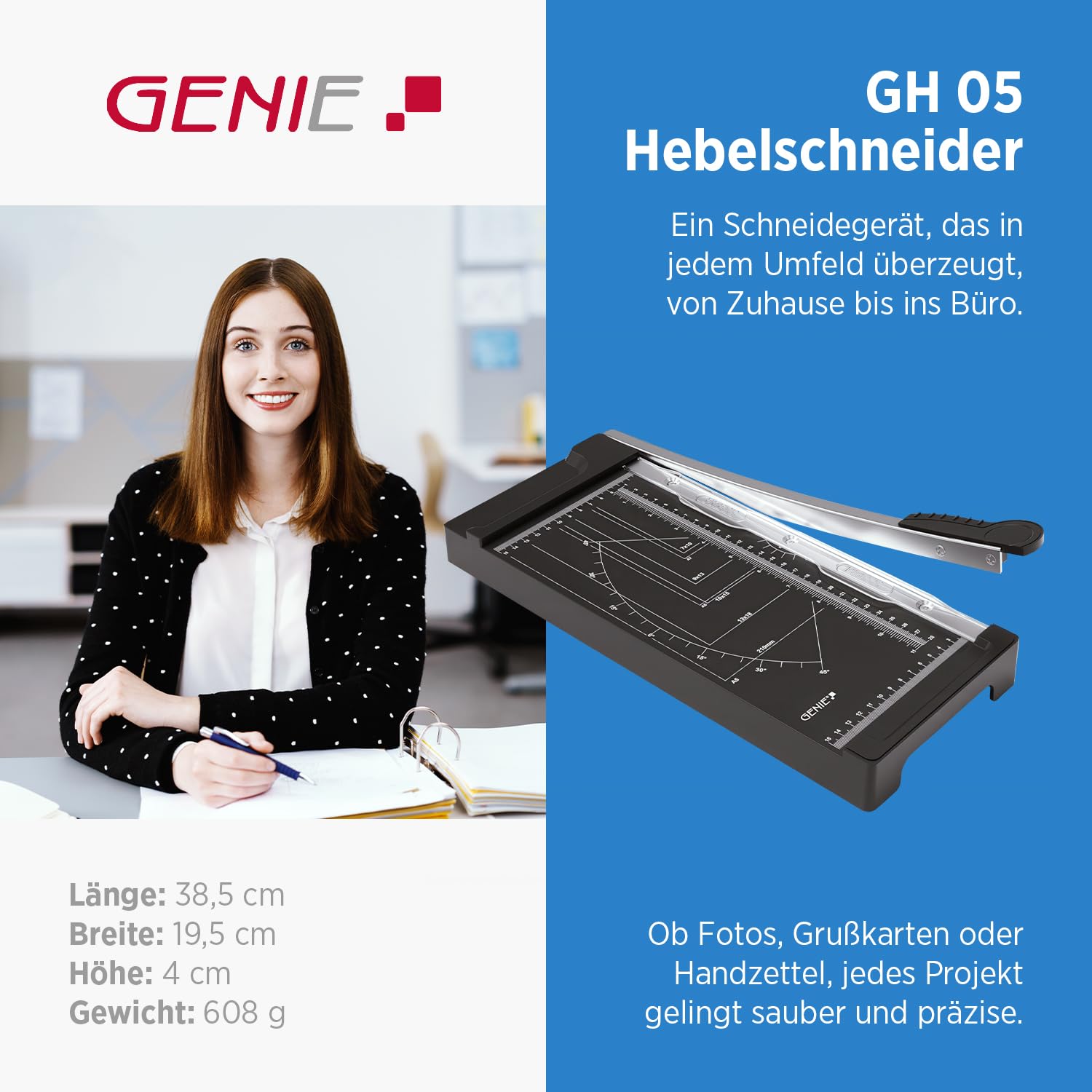 GENIE Taglierina a leva GH 05 | Taglierina carta A4 | Taglierina carta per carta, foto e cartone | Tagliatrice carta con linee di arresto e barra di pressatura | Paper Cutter