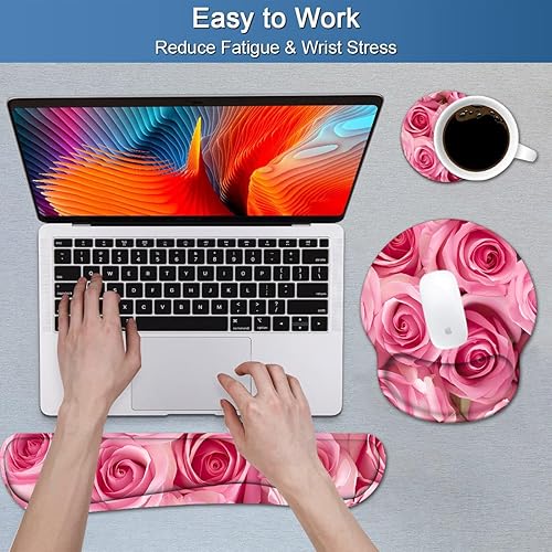 Miniatura 4 de Juego de reposamuñecas para teclado y alfombrilla para mouse con posavasos, base de poliuretano antideslizante, alfombrilla ergonómica para mouse