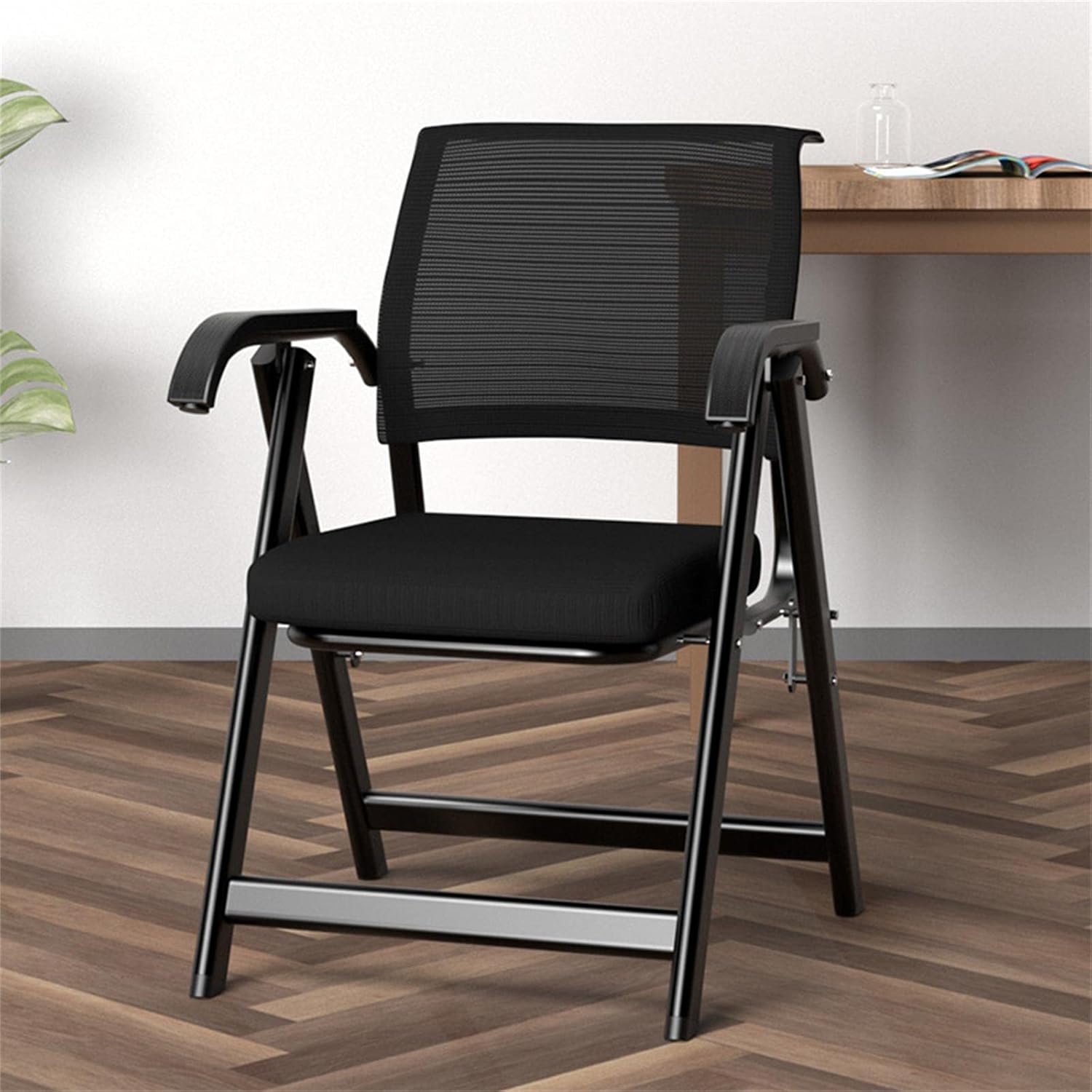 Mesh Folding Chair with Padded Seats Upholstered Commercial Seat with Arms and Steel Frame Ergonomic Fold up Chairs Foldable Chair for Office Church Conference Waiting Room,B