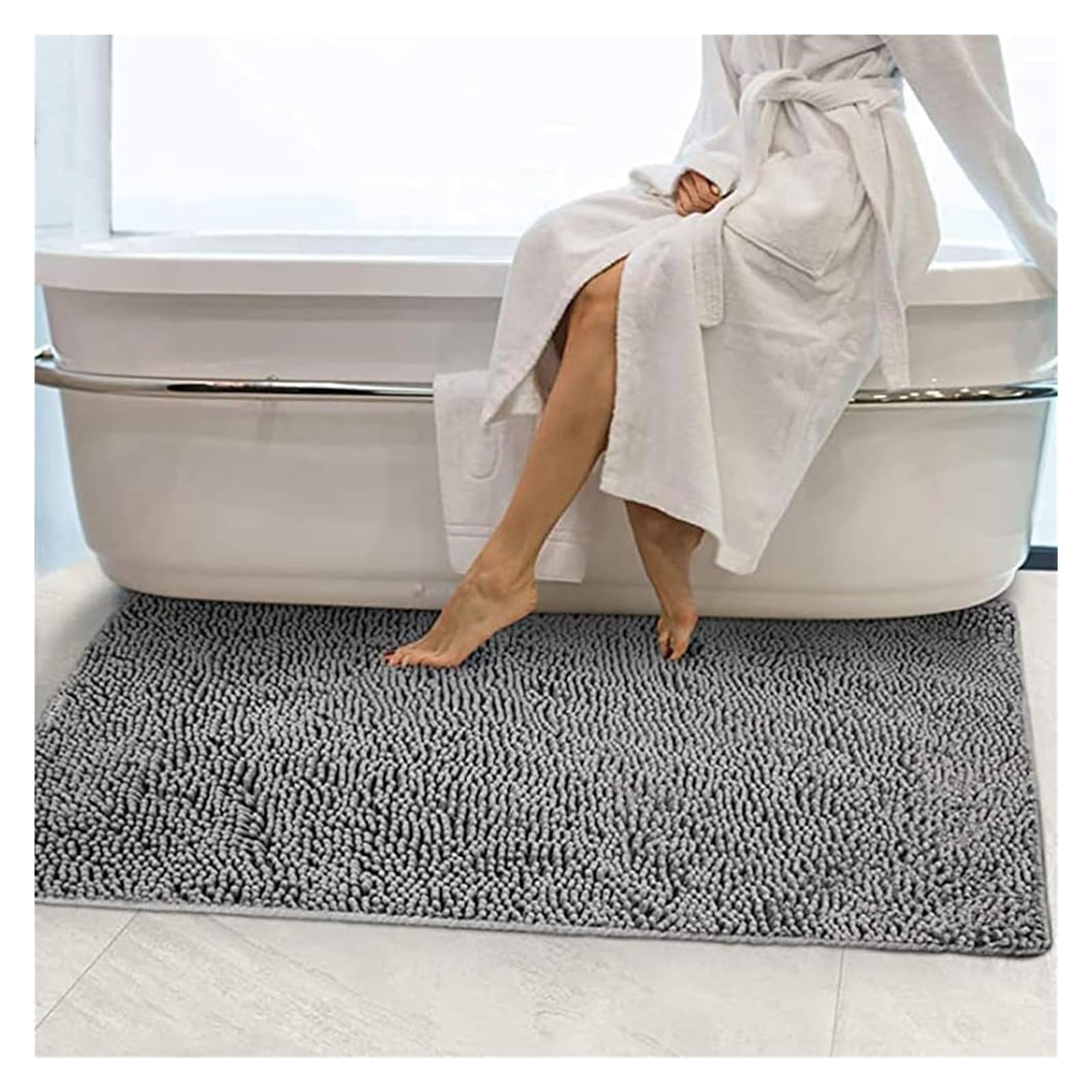 Alfombra de baño de microfibra suave, antideslizante, de felpilla, lavable a máquina, tapete de ducha de felpa de secado rápido, 70 x 140 cm, ideal para uso doméstico