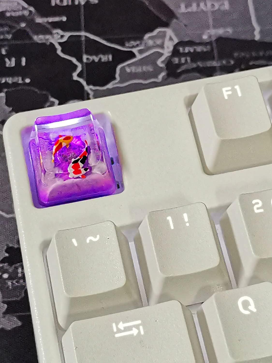 Handmade Koi Fish Backlit Resin Keycap R4/Esc Artisan Keycap Shine Through Translucent Key Cap OEM Profile for Cherry MX Gaming Mechanical Keyboard DIY Replace (Purple) image 3