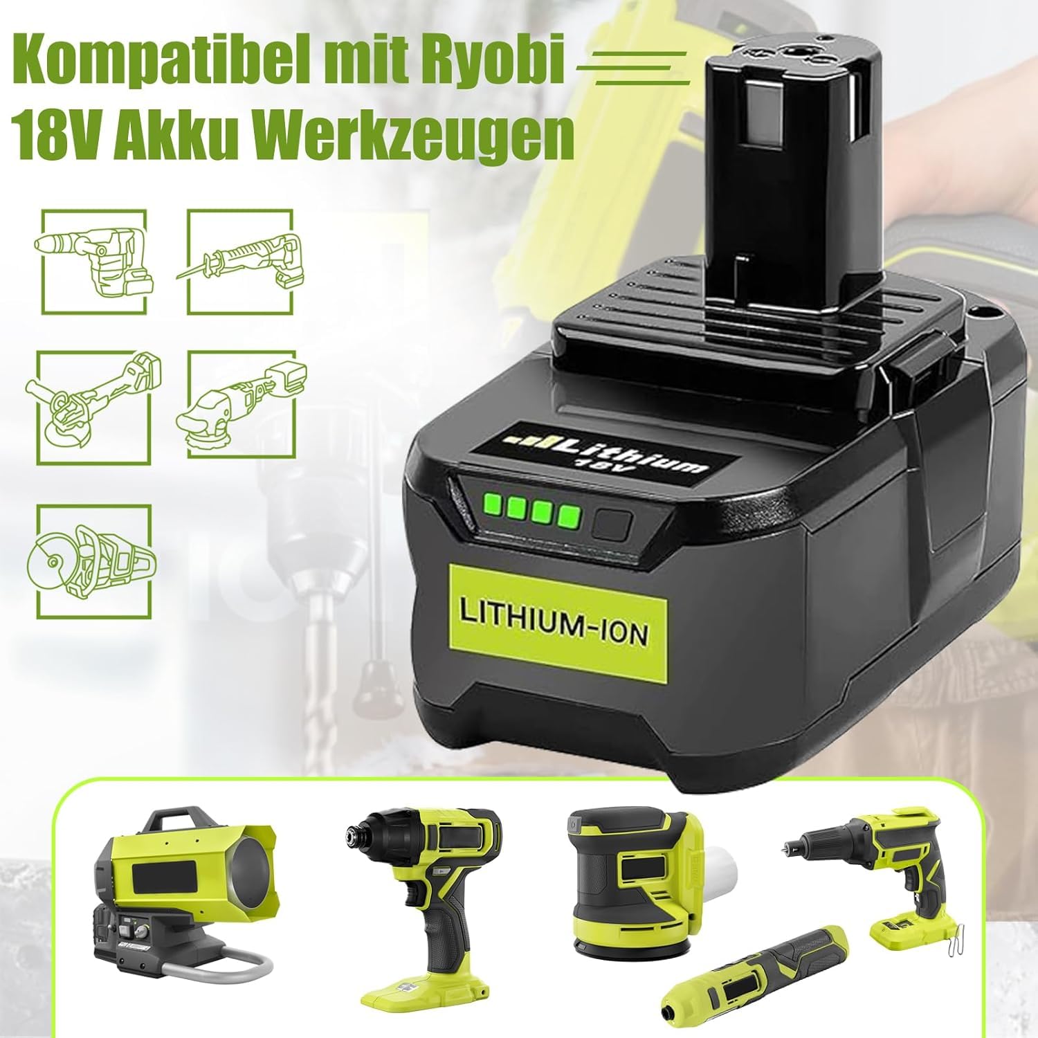2 Stück 5,5Ah Ersatzakku für Ryobi 18V Akku P108 Li-ion Batterie Kompatibel für Ryobi ONE+ P104 P105 P107 P108 RB18L50 RB18L40 RB18L25 RB18L20 RB18L15 RB18L13 Werkzeugen Akku