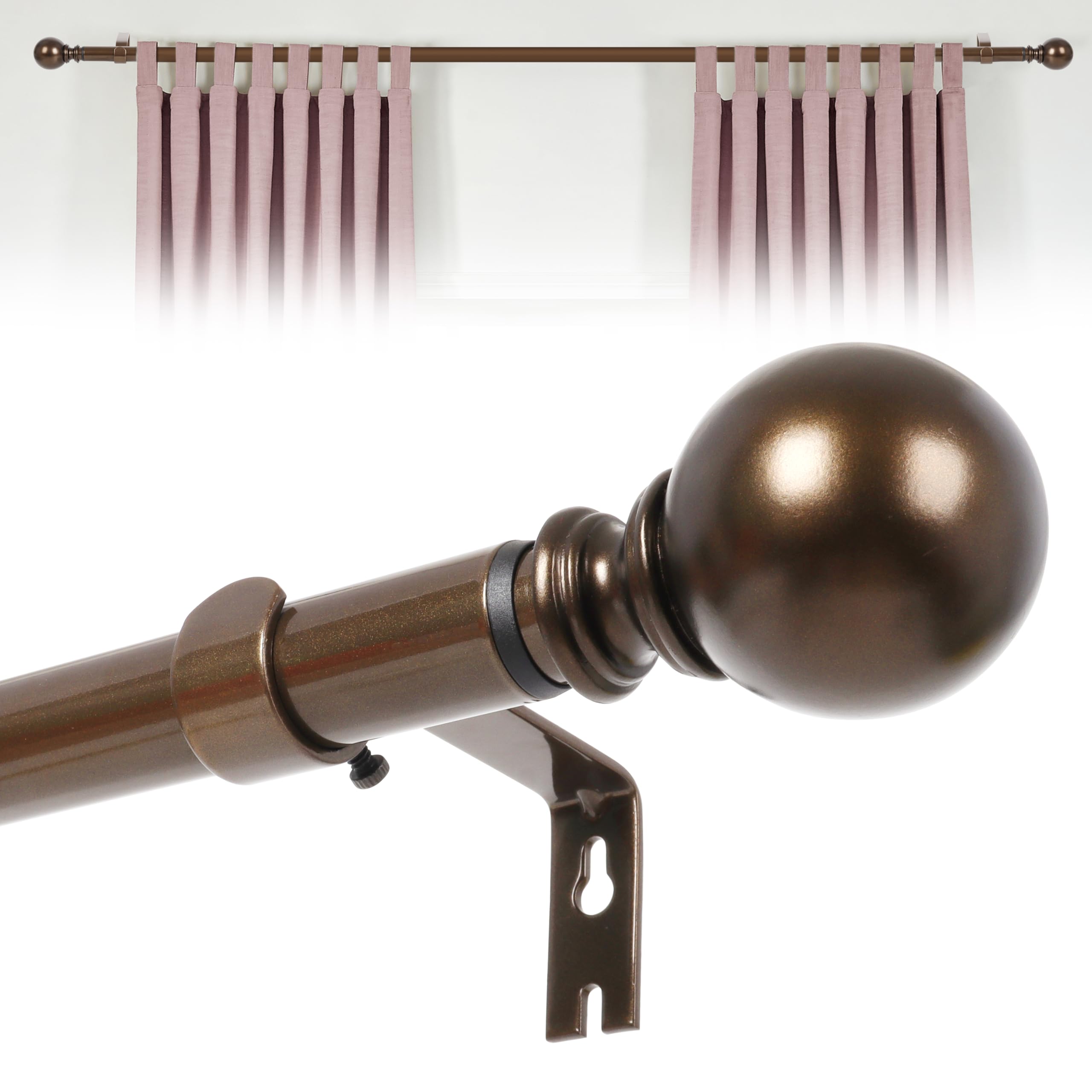 Bastone Per Tende Singolo Regolabile 122-213 Cm, Diametro 2.5 Cm, Colore Bronzo Antico, Con Terminali Cilindrici In Alluminio
