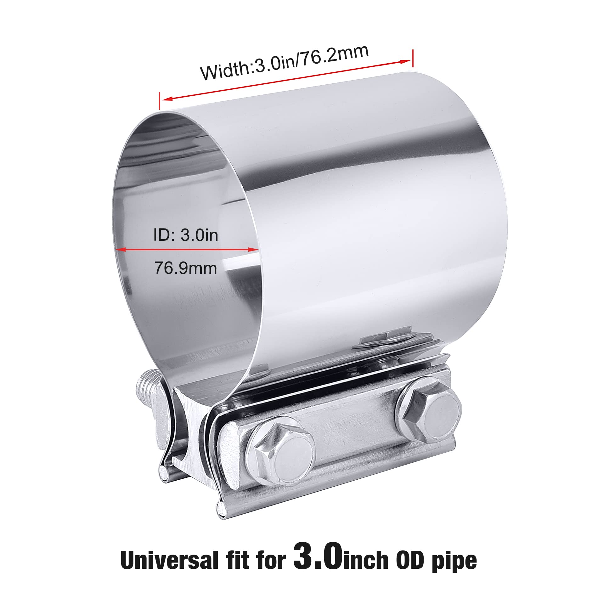 EVIL ENERGY 3.0 Inch Exhaust Clamp,Butt Joint Band Clamp Sleeve Coupler Stainless Steel 2PCS