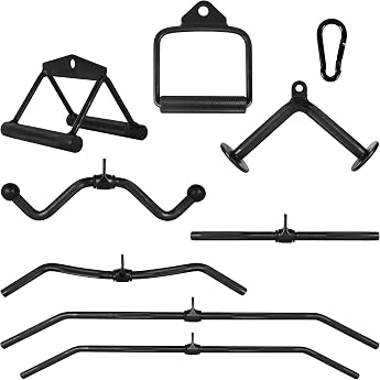 MSPORTS Premium Cable Pull Handles Various Handles Black with Carabiner Hook 8 mm Solid Steel for Pulling Exercises at Power Station / Cable Pull Tower