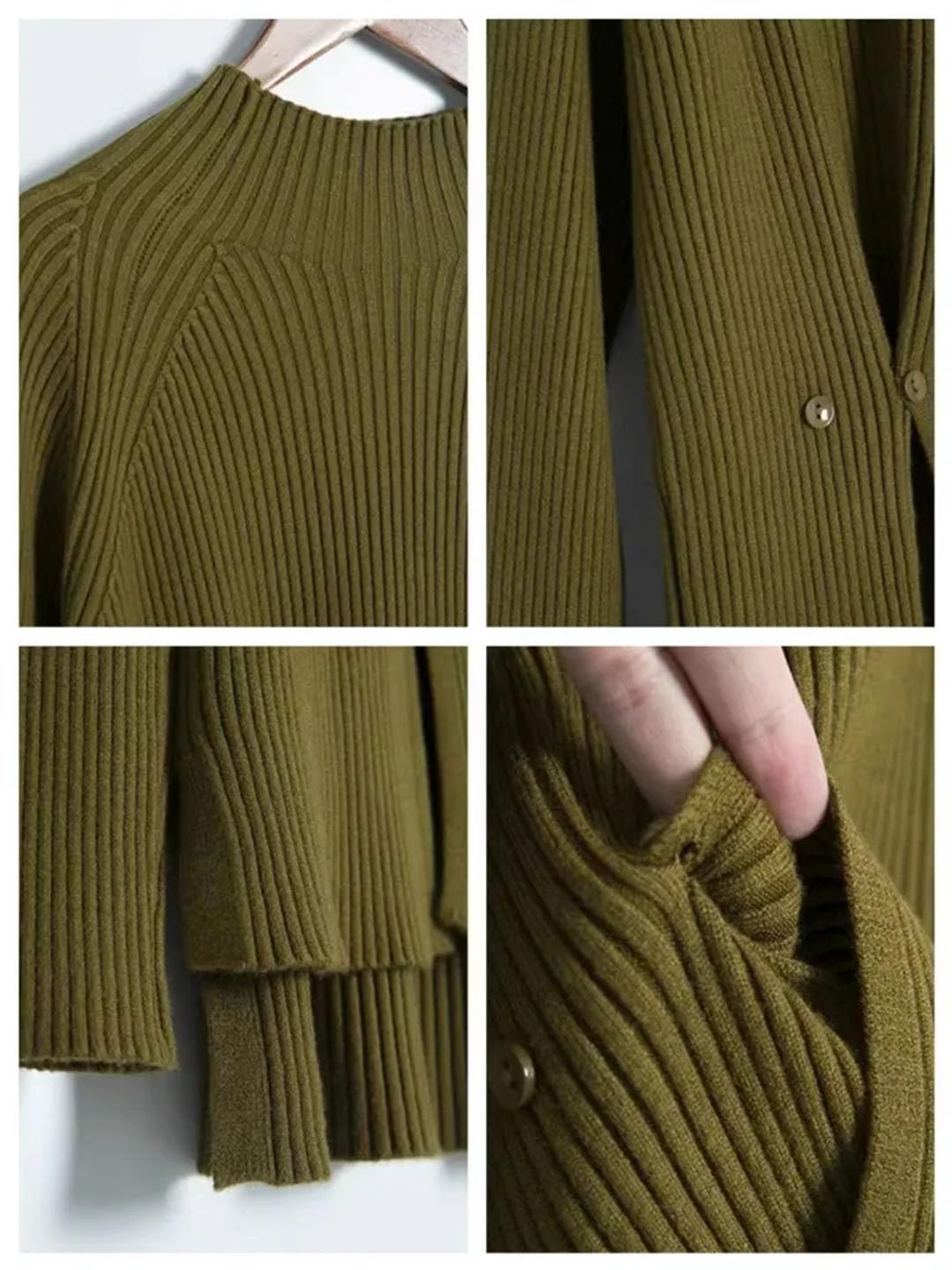 Maglioni da donna a collo alto irregolari con bottoni divisi maglione allentato solido pullover top